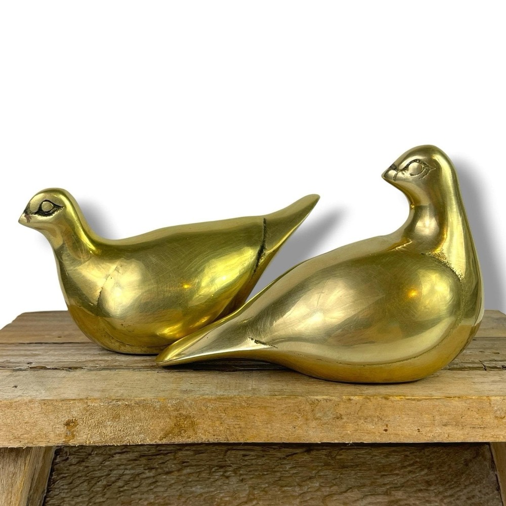 Brass Bird Figurines Pair Vintage MCM Sculptural Decor Korea Cottagecore Style
